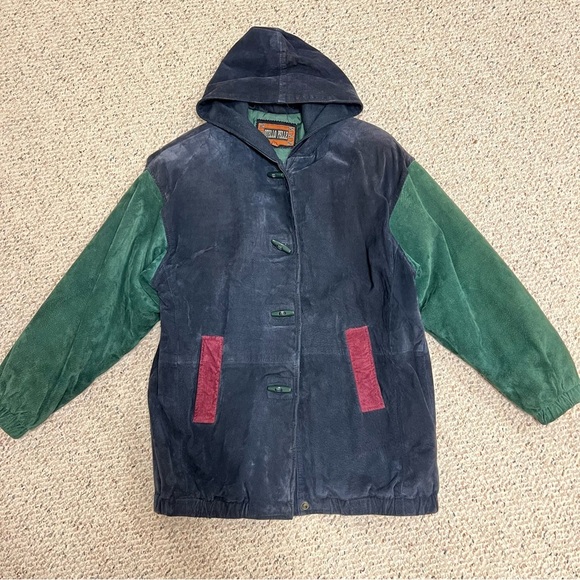 Vintage Genuine Leather Colorblock coat 90’s leather coat Otello pelle coat: L - Picture 2 of 16